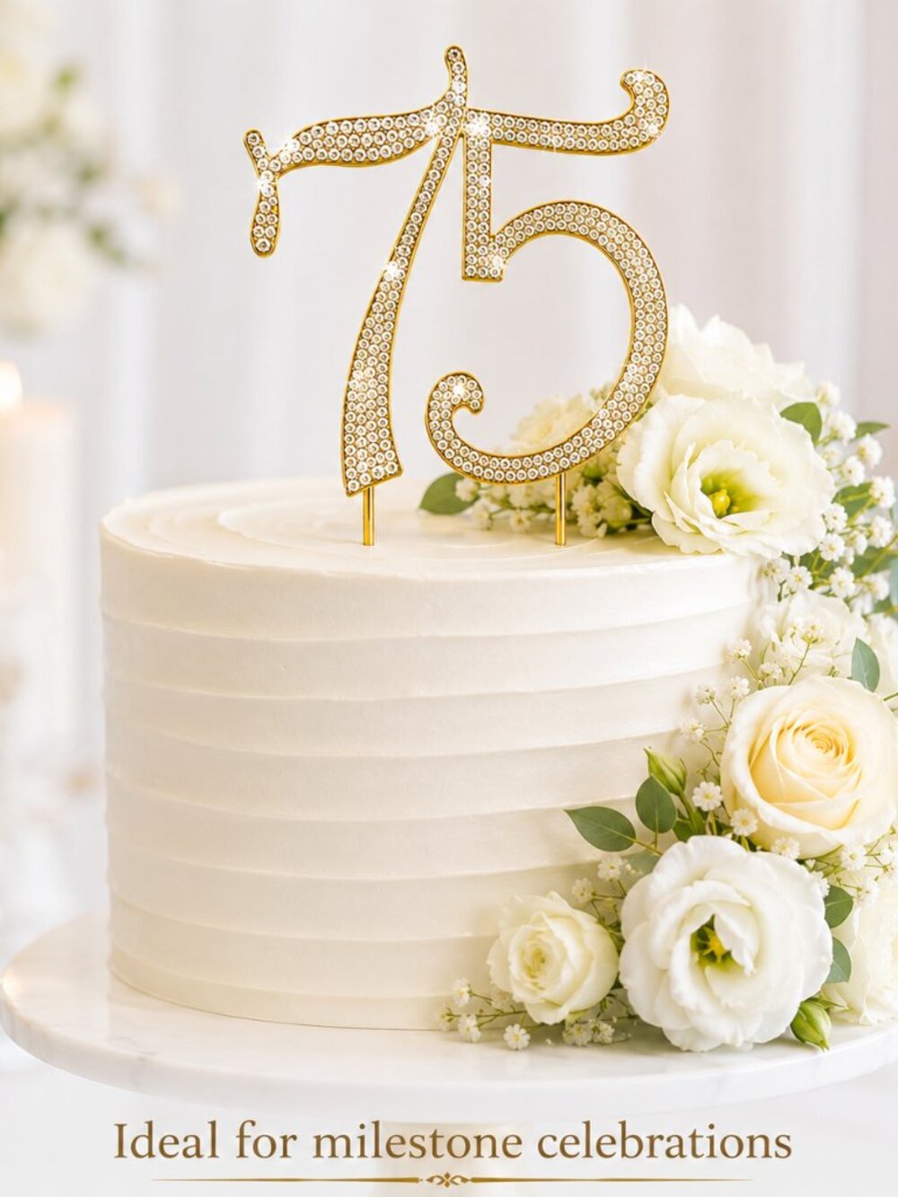 Rhinestone Cake Topper - Number 75- Gold Metal with Czech Rhinestones
